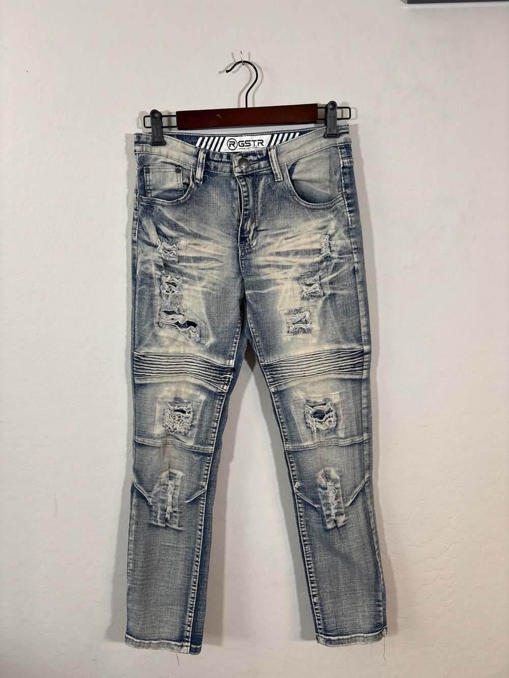 RGSTR Boys Size 16 Distressed Biker Moto Jeans Light Wash